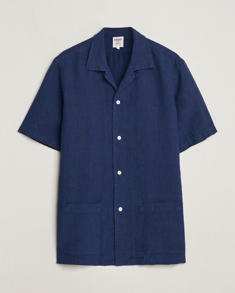 Herren | Hemden | Kamakura Shirts | Heavy Linen Beach Shirt Navy