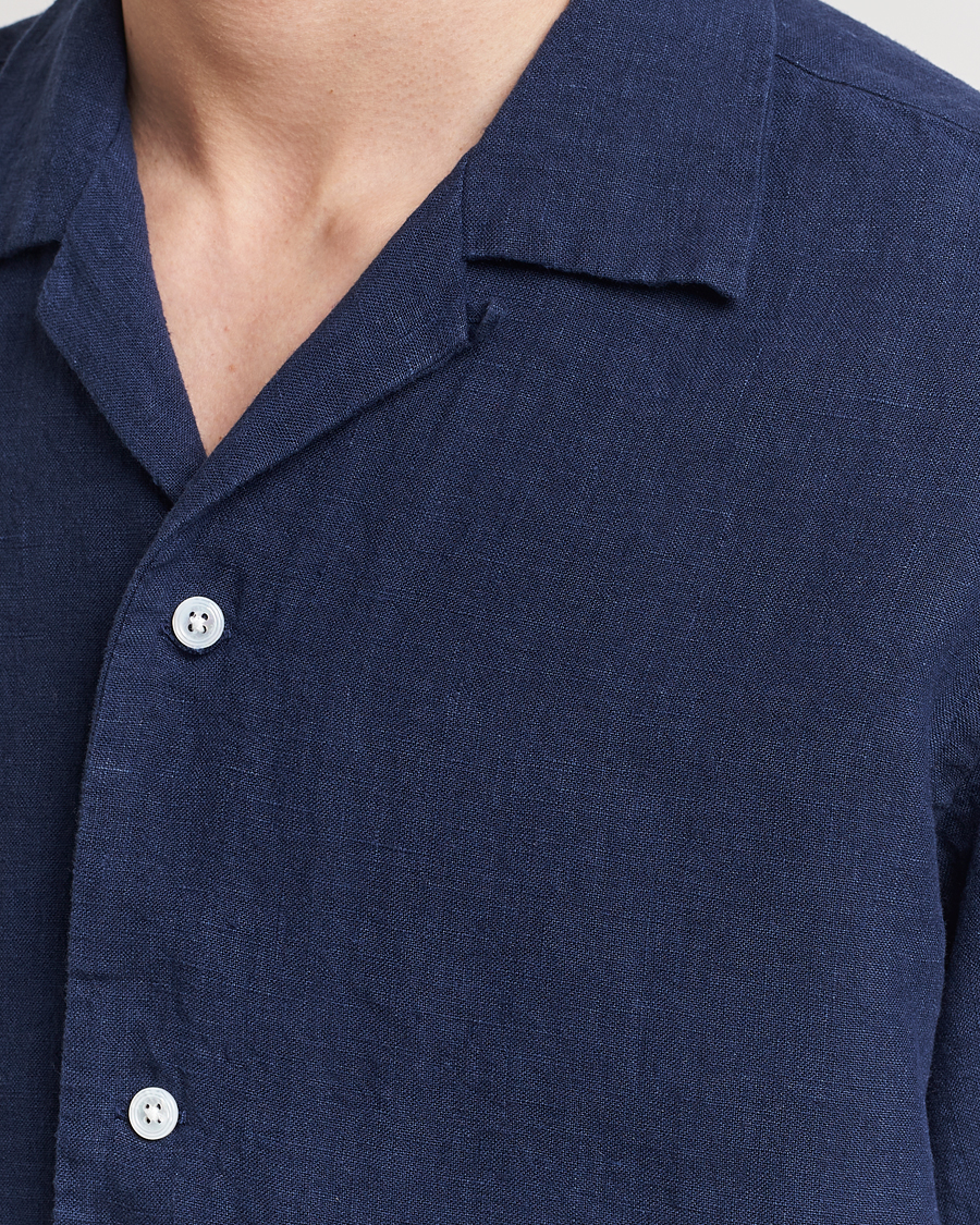 Herren | Hemden | Kamakura Shirts | Heavy Linen Beach Shirt Navy