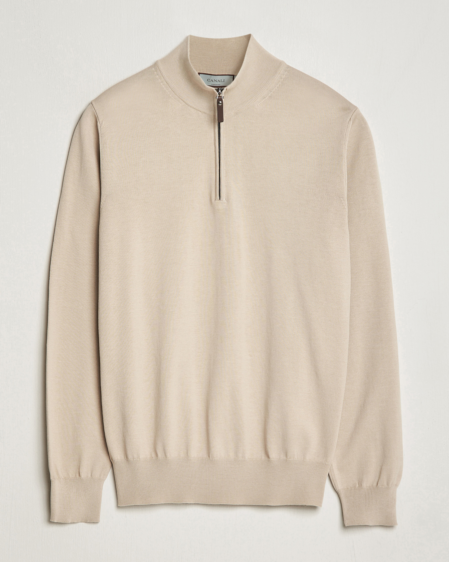 Herren | Pullover | Canali | Cotton Half Zip Sweater Beige