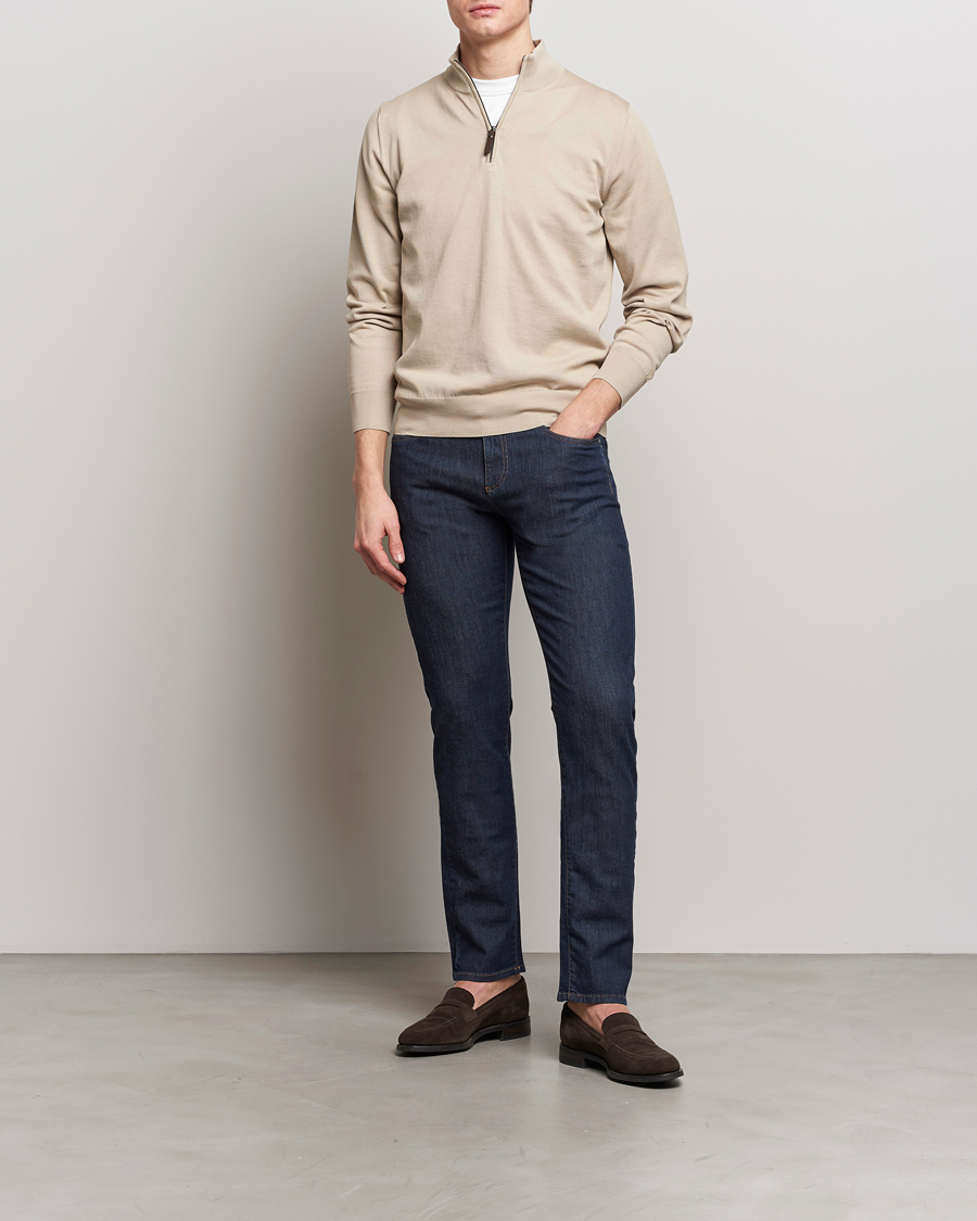 Herren | Pullover | Canali | Cotton Half Zip Sweater Beige