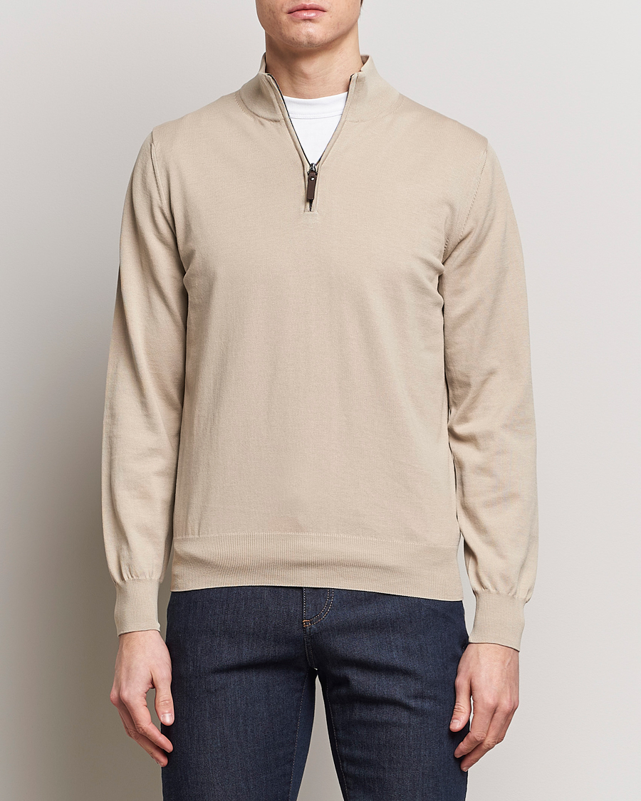 Men | Canali | Canali | Cotton Half Zip Sweater Beige