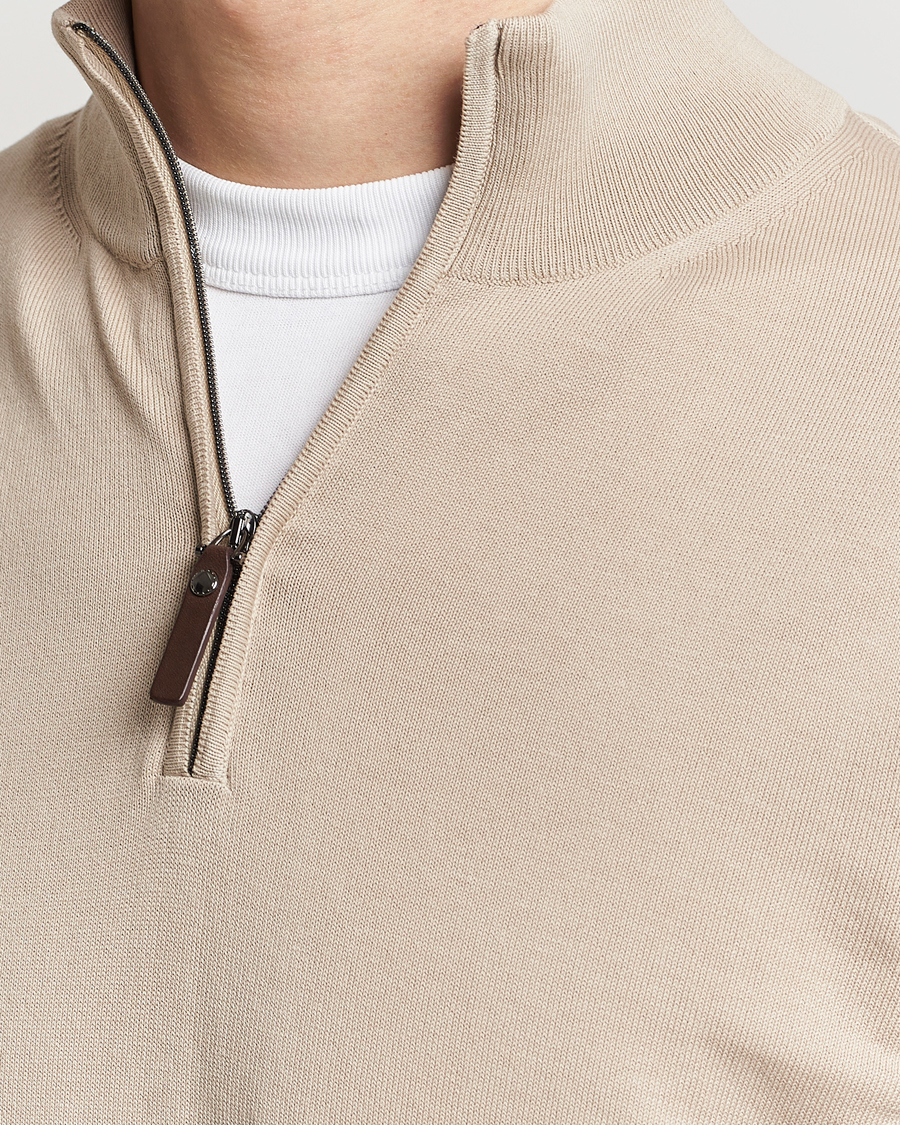 Herren | Pullover | Canali | Cotton Half Zip Sweater Beige