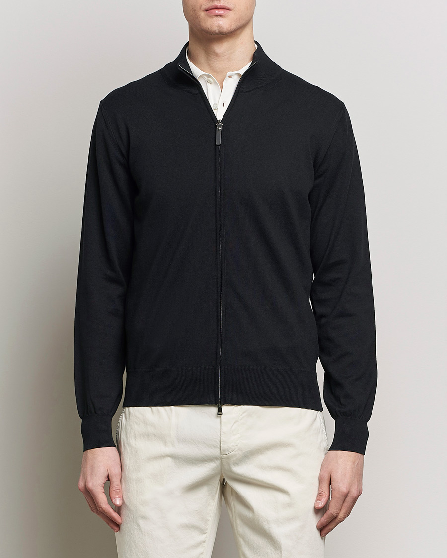 Herren | Full-zip | Canali | Cotton Full Zip Sweater Black