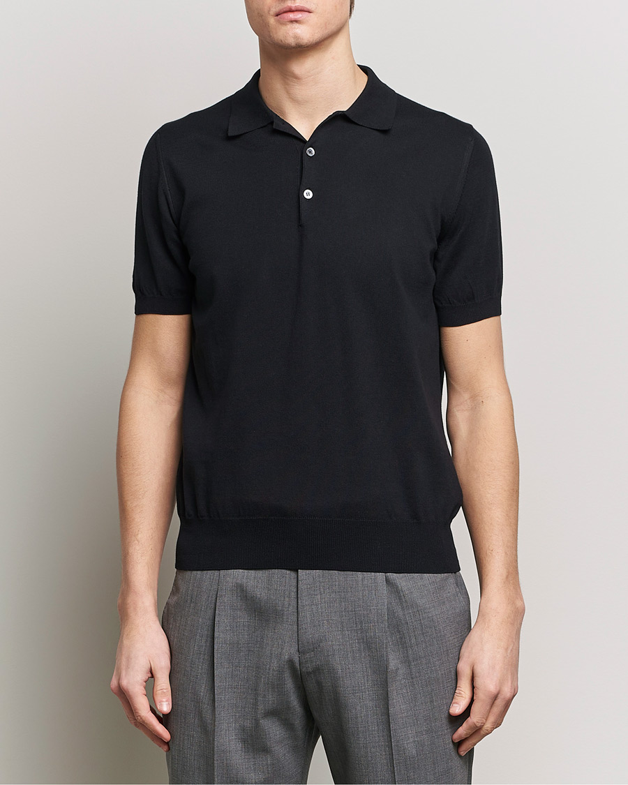 Men | Canali | Canali | Cotton Short Sleeve Polo Black