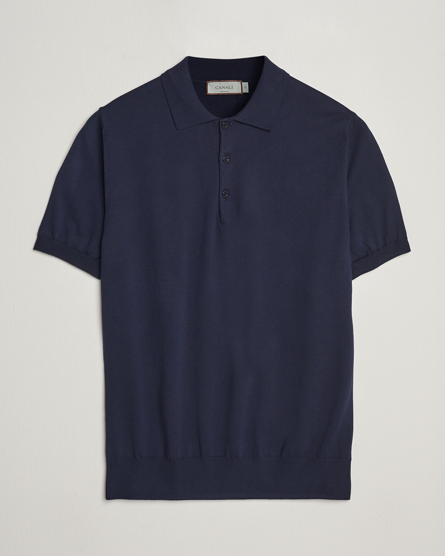 Herren | Poloshirts | Canali | Cotton Short Sleeve Polo Navy