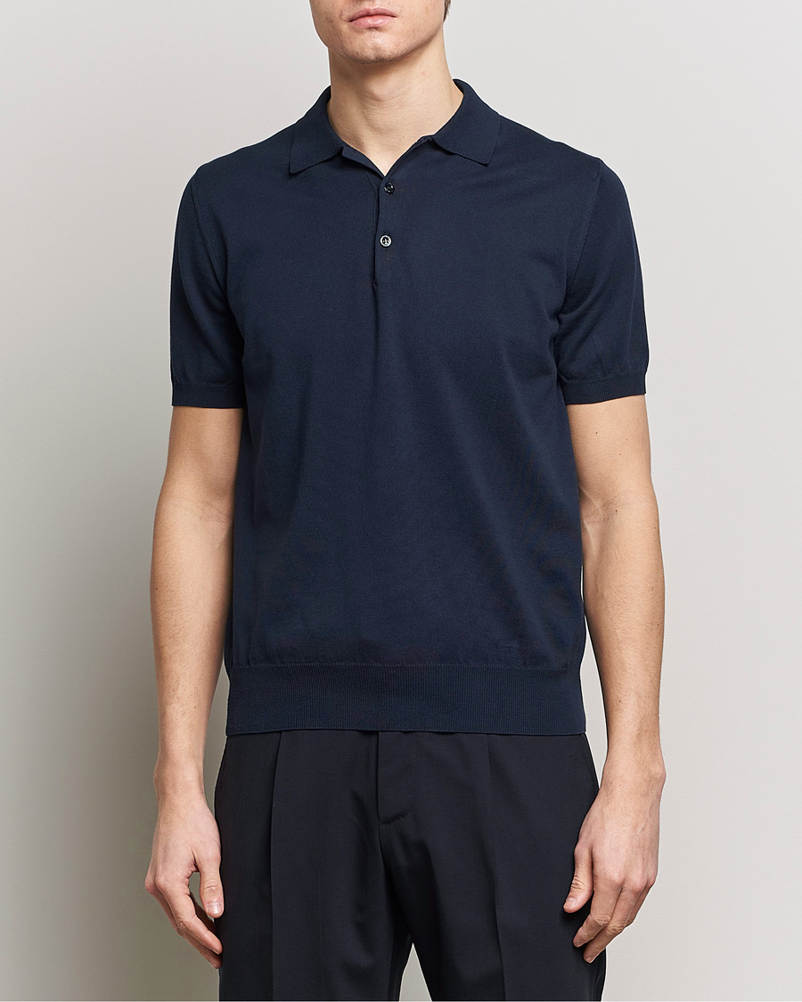 Herren | Poloshirt | Canali | Cotton Short Sleeve Polo Navy