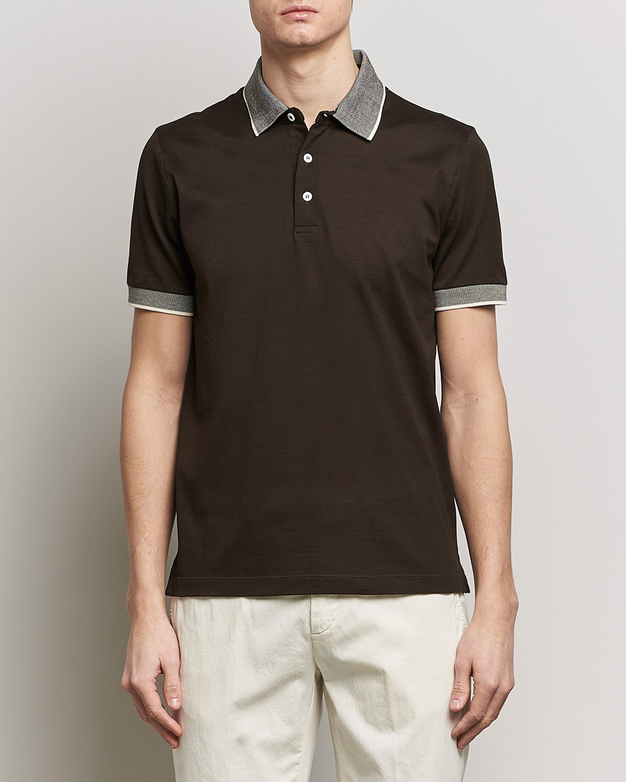 Herren | Kurzarm-Poloshirts | Canali | Contrast Collar Short Sleeve Polo Dark Brown