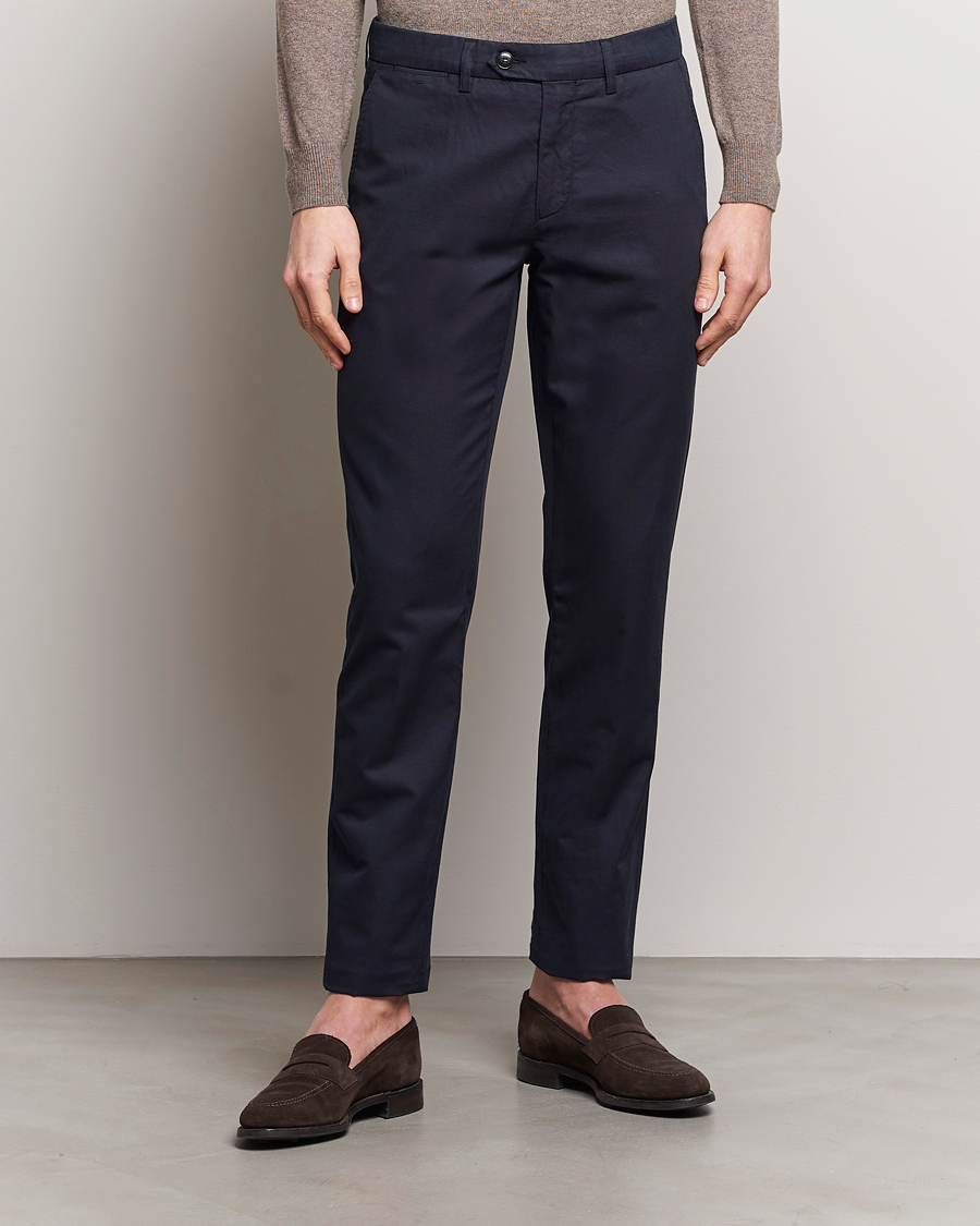 Men | Italian Department | Canali | Cotton/Linen Trousers Navy