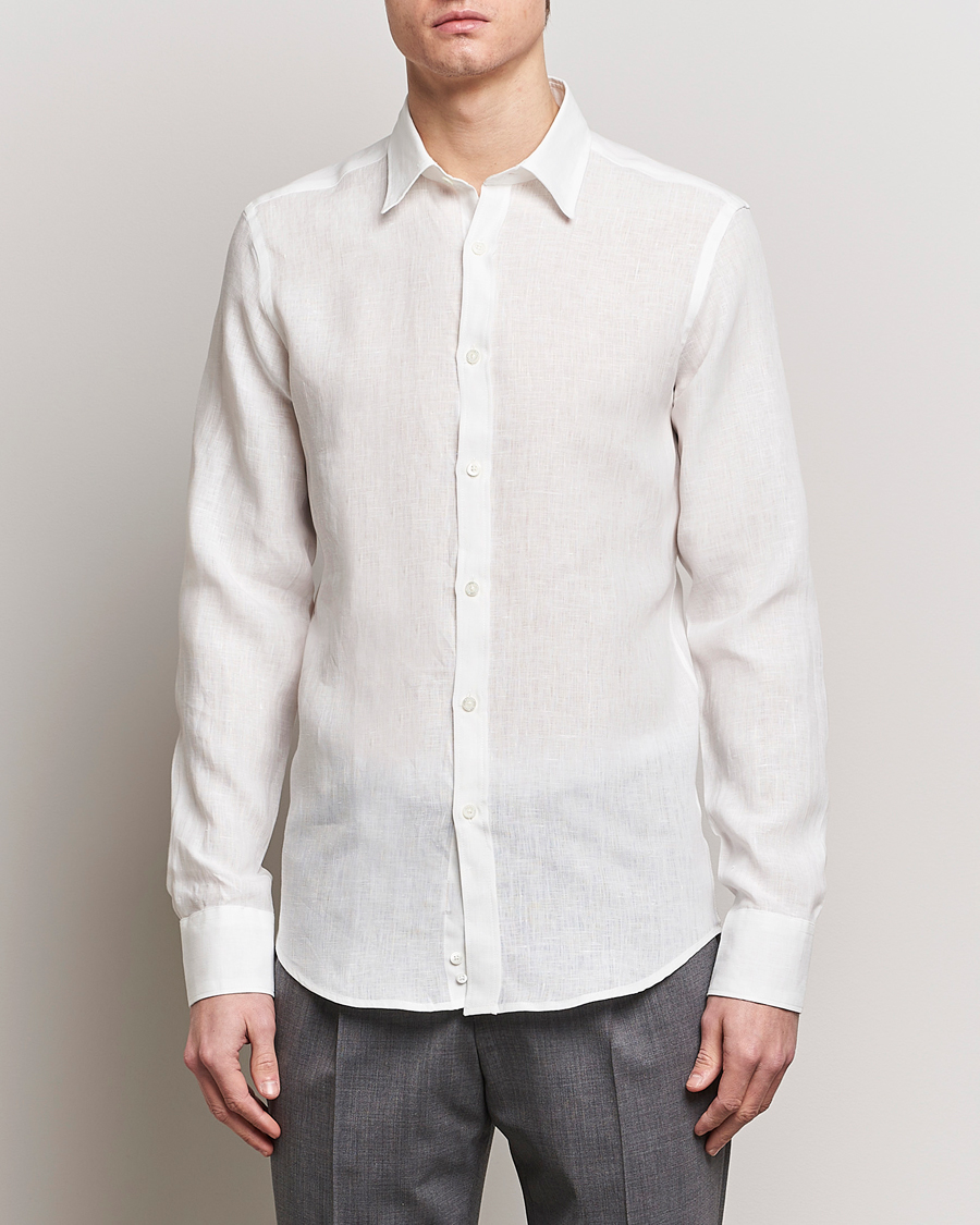 Herren | Kategorie | Canali | Slim Fit Linen Sport Shirt White