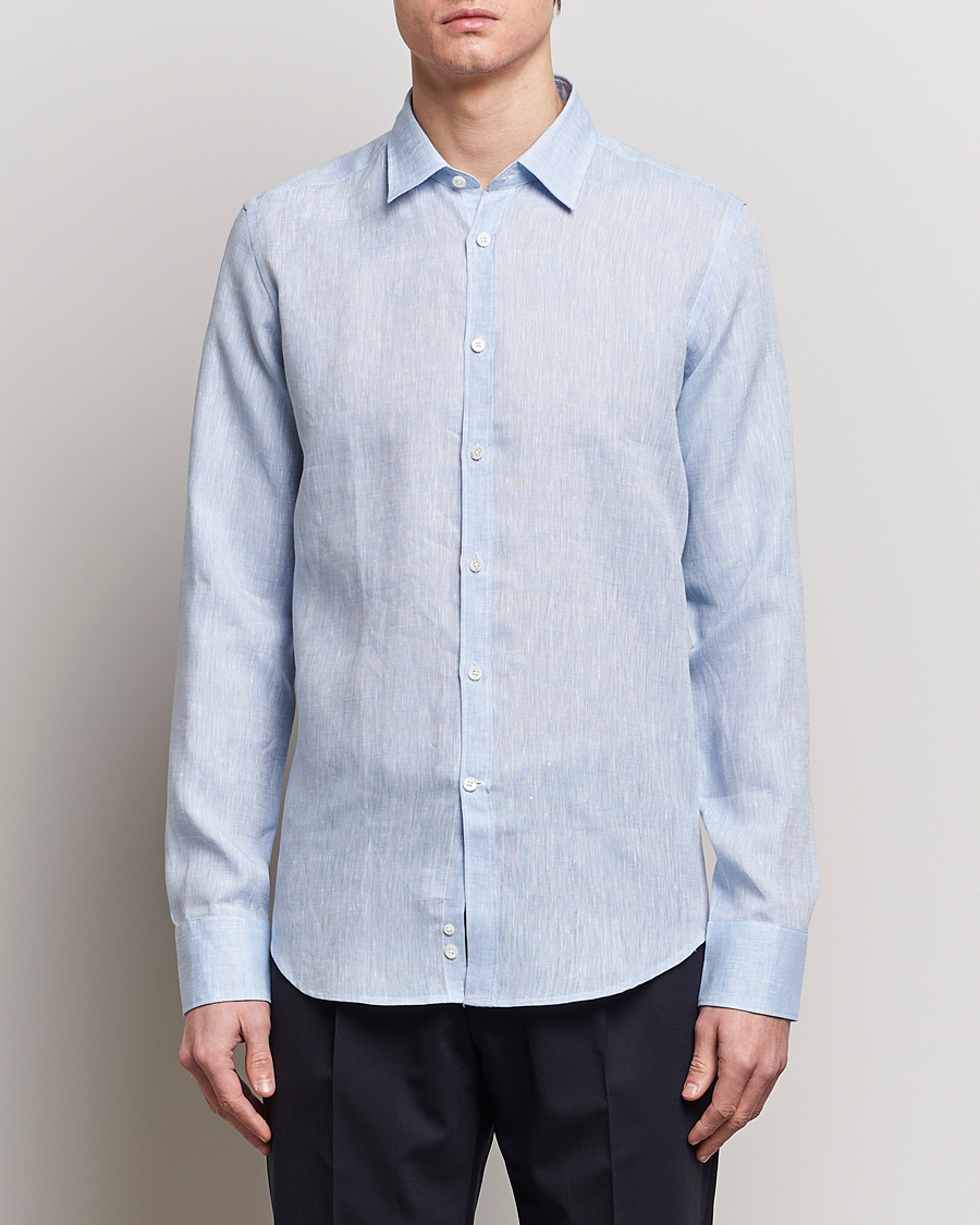 Herren | Quiet Luxury | Canali | Slim Fit Linen Sport Shirt Light Blue