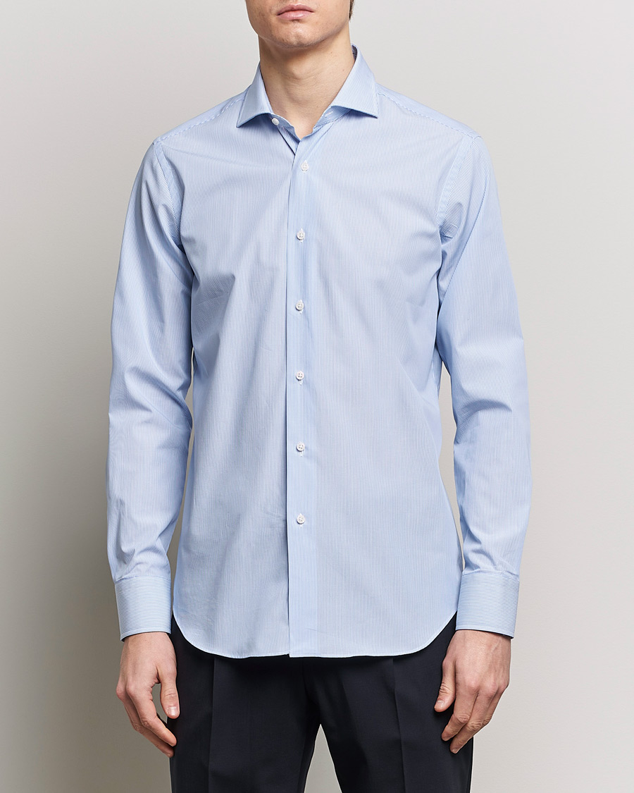 Herren | Hemden | Grigio | Cotton Poplin Dress Shirt Light Blue Stripe