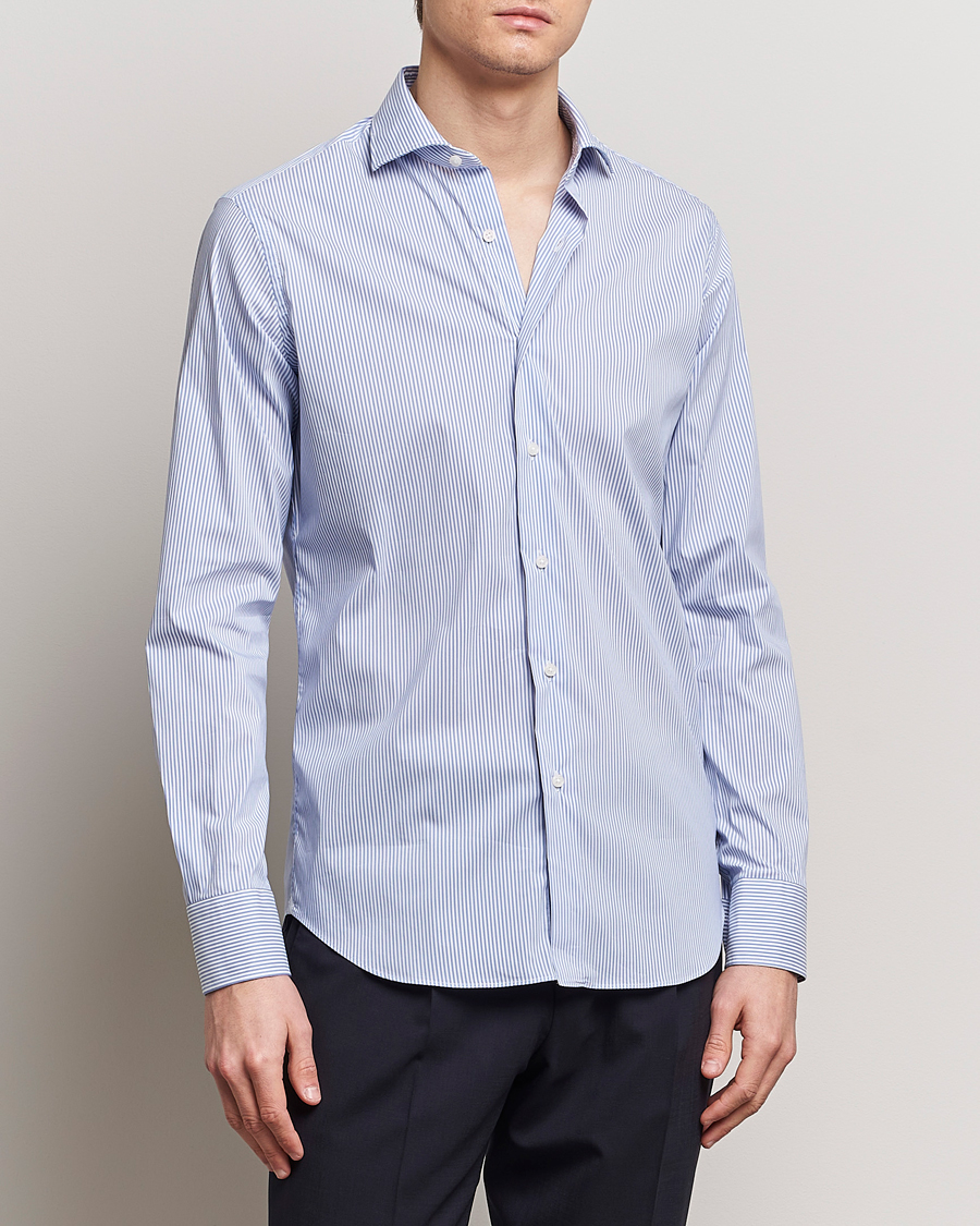 Herren | Hemden | Grigio | Comfort Stretch Dress Shirt Light Blue Stripe