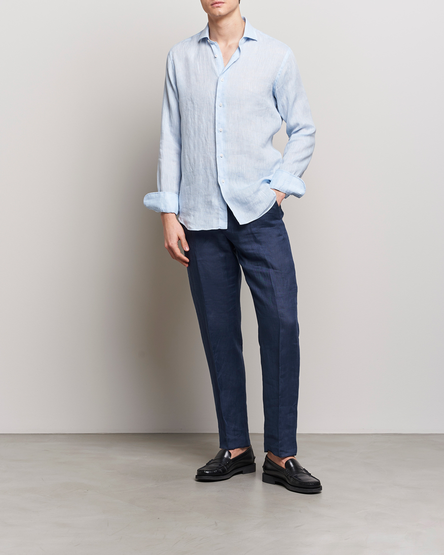 Herren | Hemden | Grigio | Linen Casual Shirt Light Blue