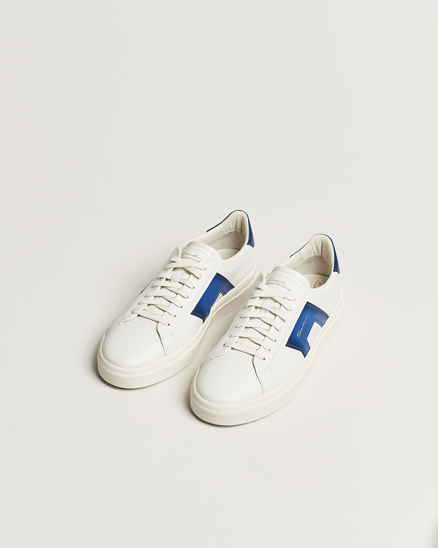 Herren | Weiße Sneakers | Santoni | Double Buckle Sneakers White/Navy
