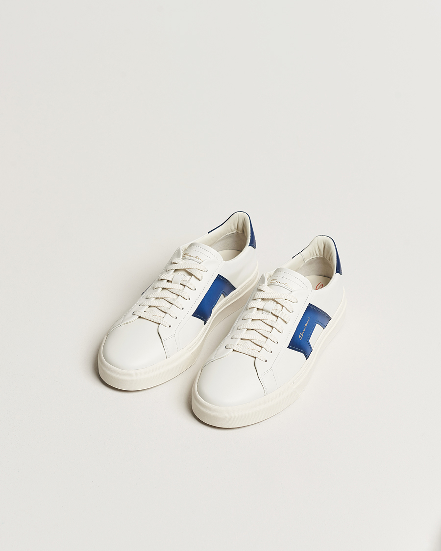 Herren | Santoni Double Buckle Sneakers White/Navy | Santoni | Double Buckle Sneakers White/Navy