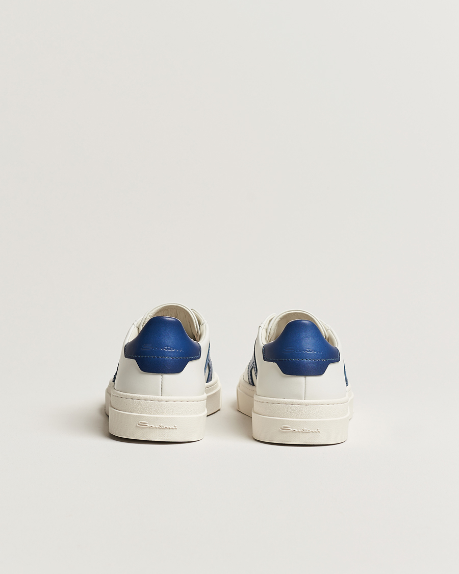 Herren | Santoni Double Buckle Sneakers White/Navy | Santoni | Double Buckle Sneakers White/Navy