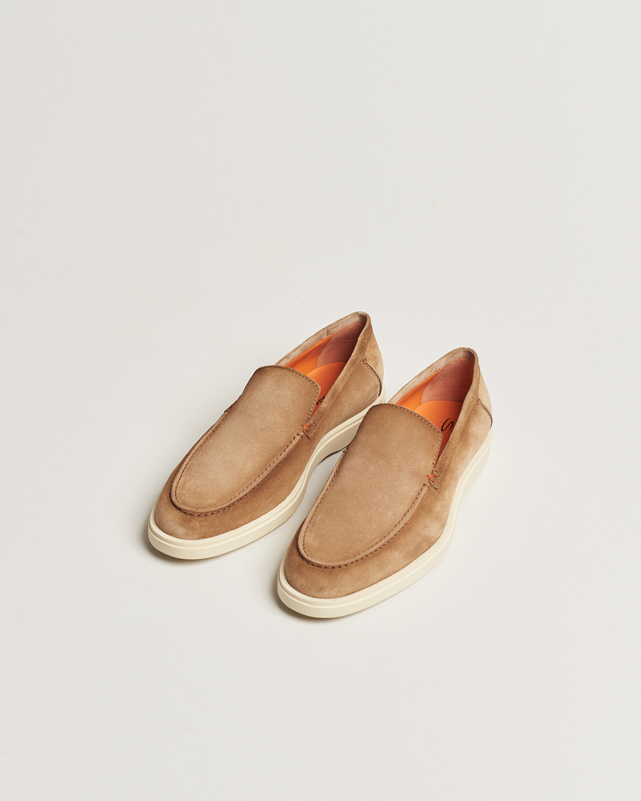 Herren | Handgefertigte Schuhe | Santoni | Summer Loafers Beige Suede
