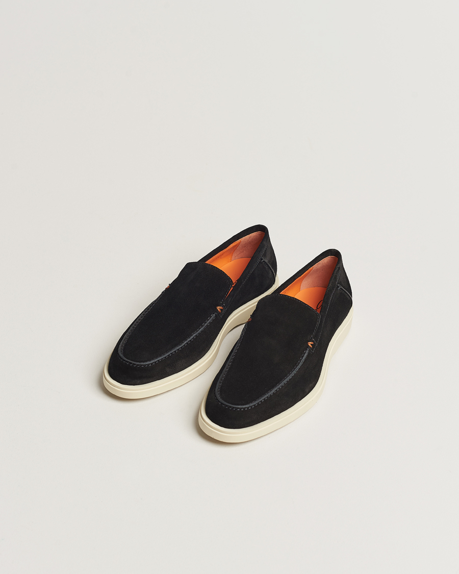 Herren | Handgefertigte Schuhe | Santoni | Summer Loafers Black Suede