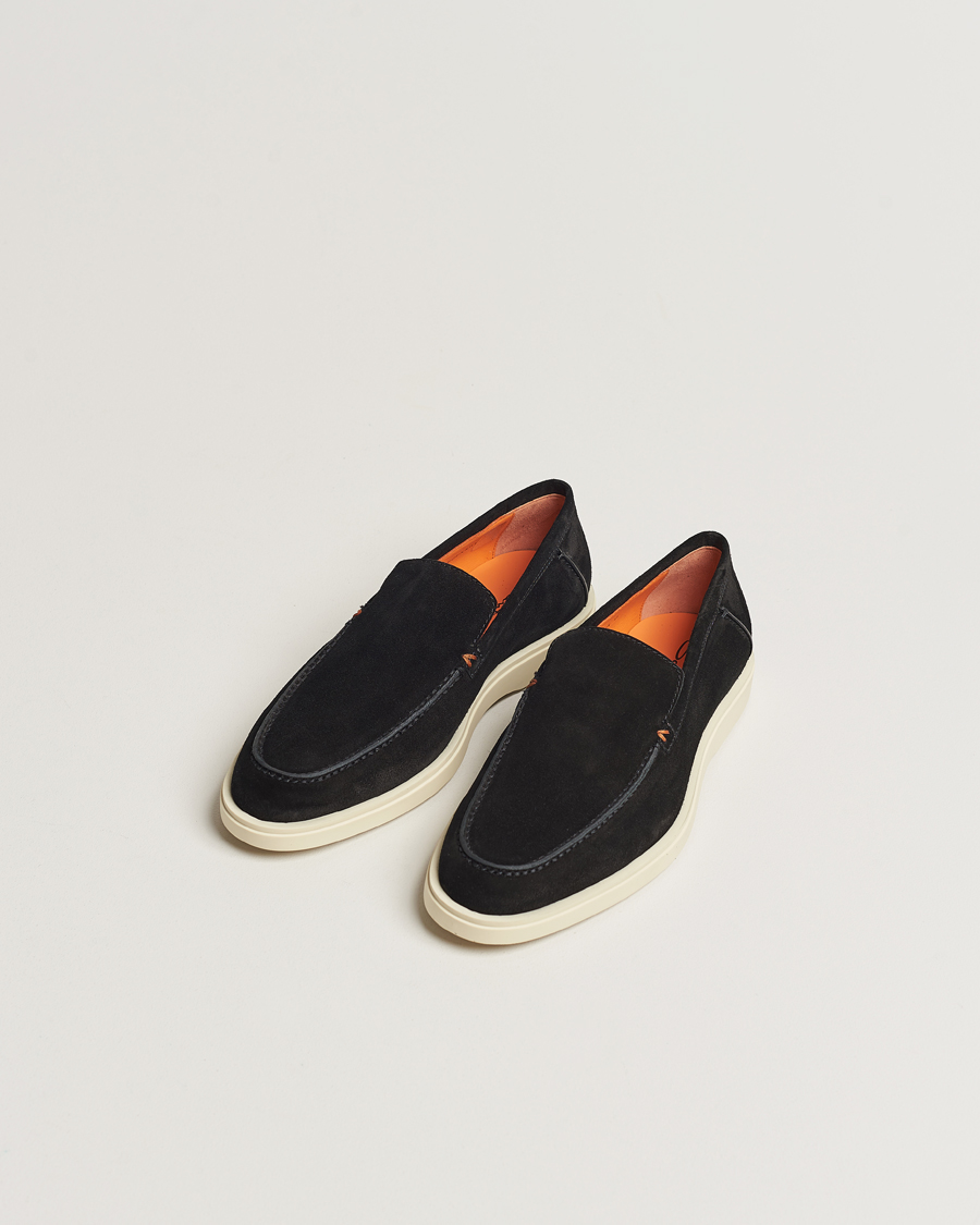 Herren | Santoni Summer Loafers Black Suede | Santoni | Summer Loafers Black Suede