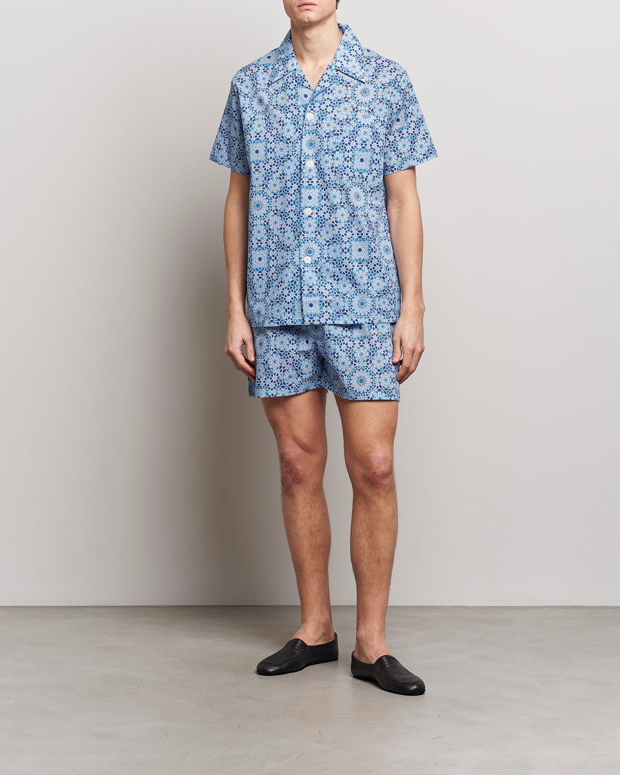 Herren | Schlafanzüge & Bademäntel | Derek Rose | Shortie Printed Cotton Pyjama Set Blue