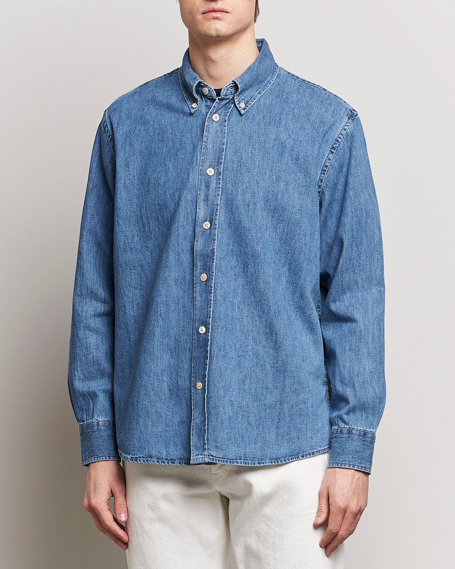 Men | Denim Shirts | Sunflower | Denim Button Down Shirt Mid Blue