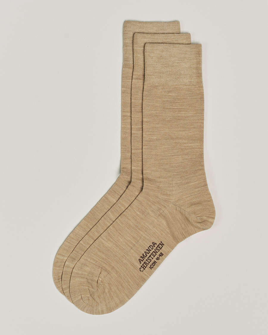 Herren | Unterwäsche | Amanda Christensen | 3-Pack Icon Wool/Cotton Socks Sand