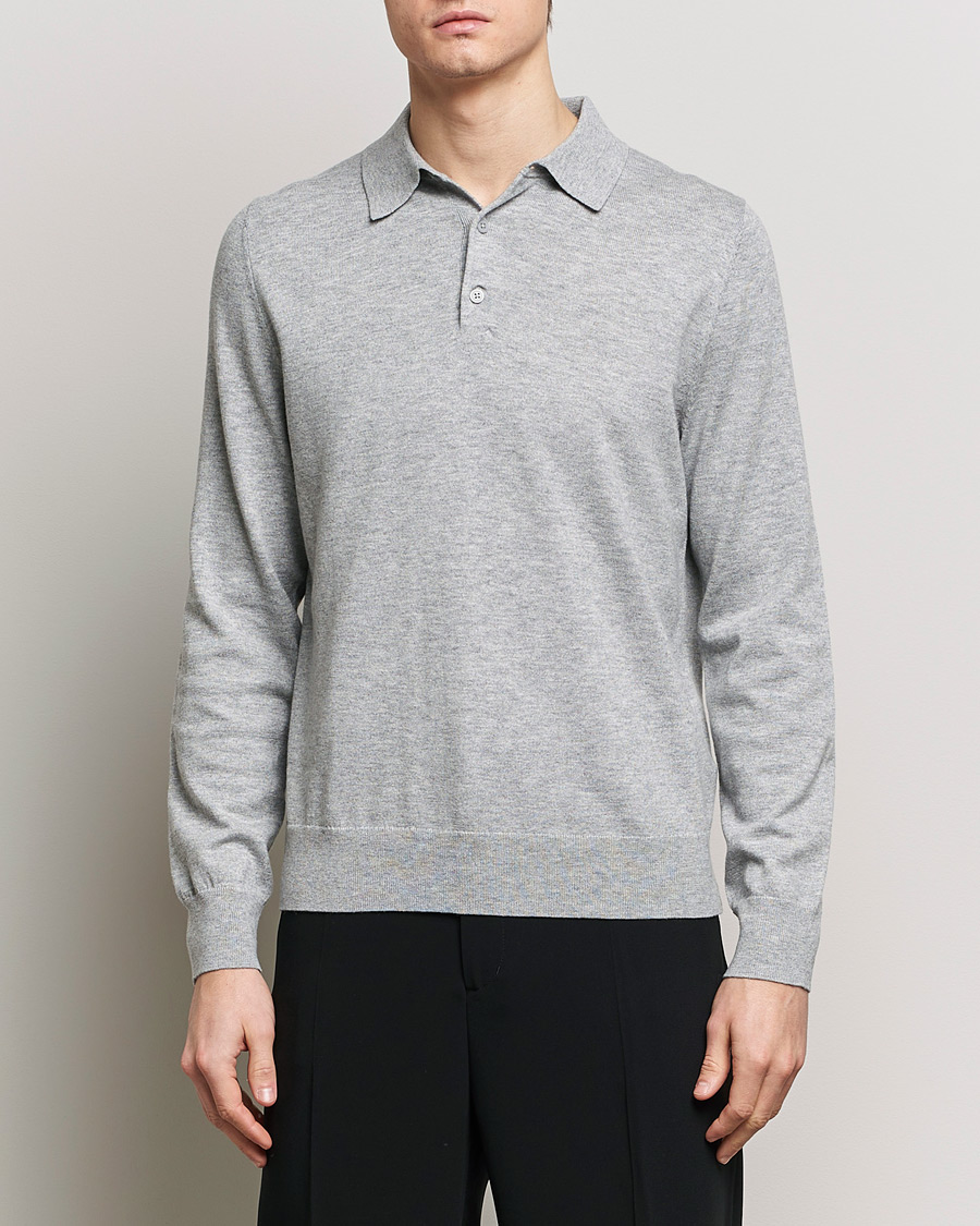 Herren | Kategorie | Filippa K | Knitted Polo Shirt Light Grey Melange