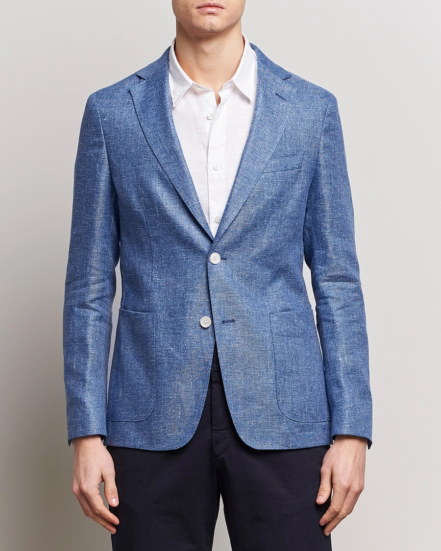 Men | Blazers | BOSS BLACK | Hanry Linen Blazer Medium Blue