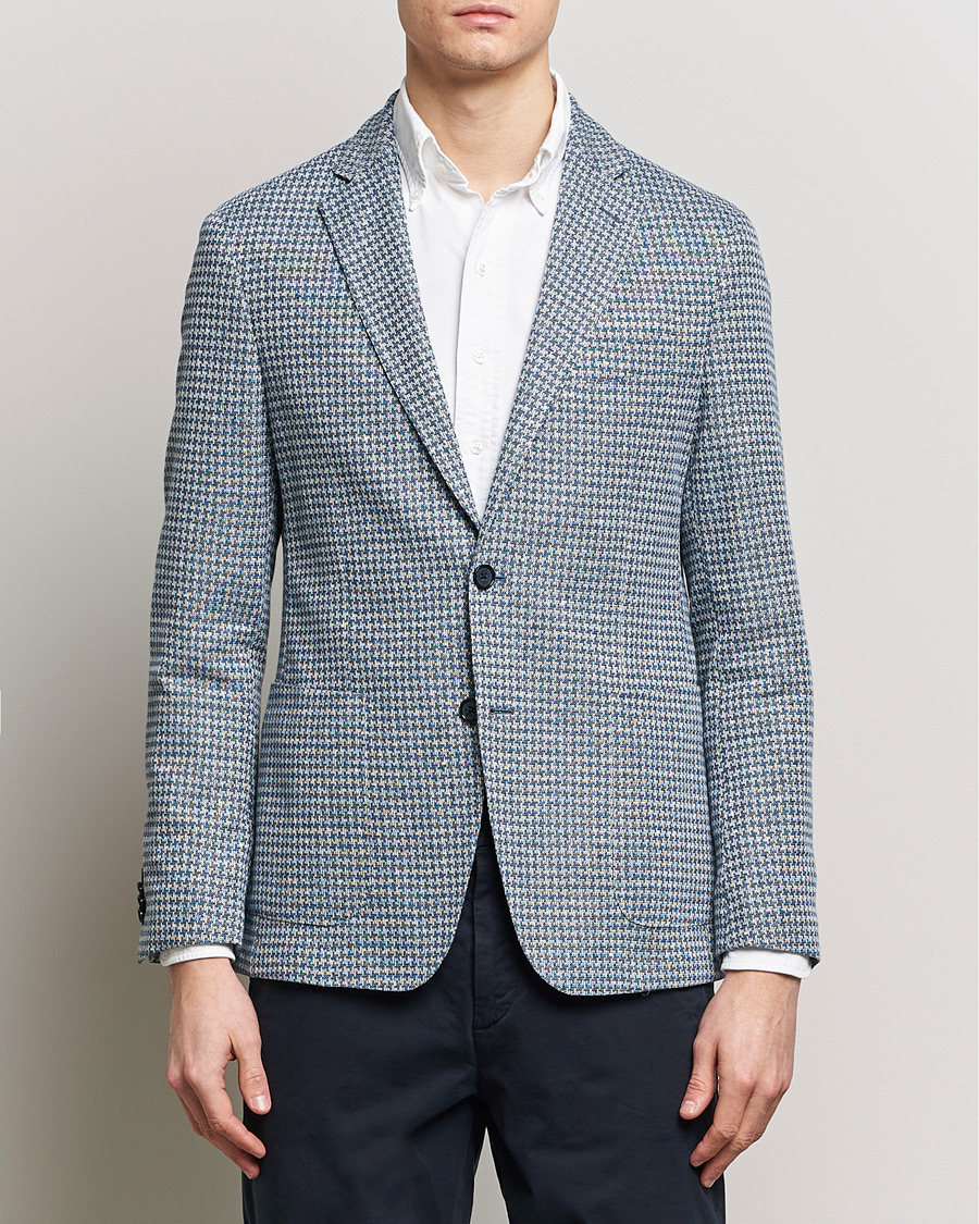 Herren | Kleidung | BOSS BLACK | Hanry Jersey Linen Checked Blazer Bright Blue