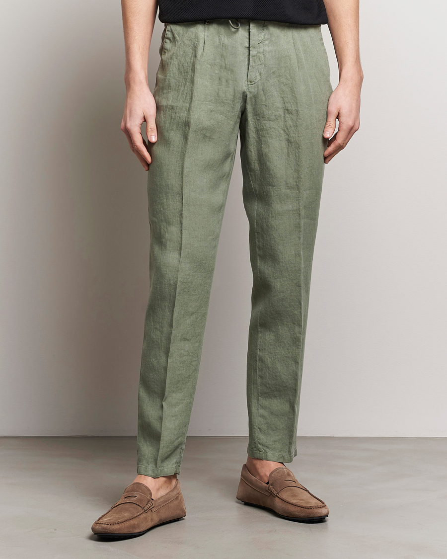 Herren | Leinenhosen | BOSS BLACK | Genius Slim Fit Linen Pants Open Green