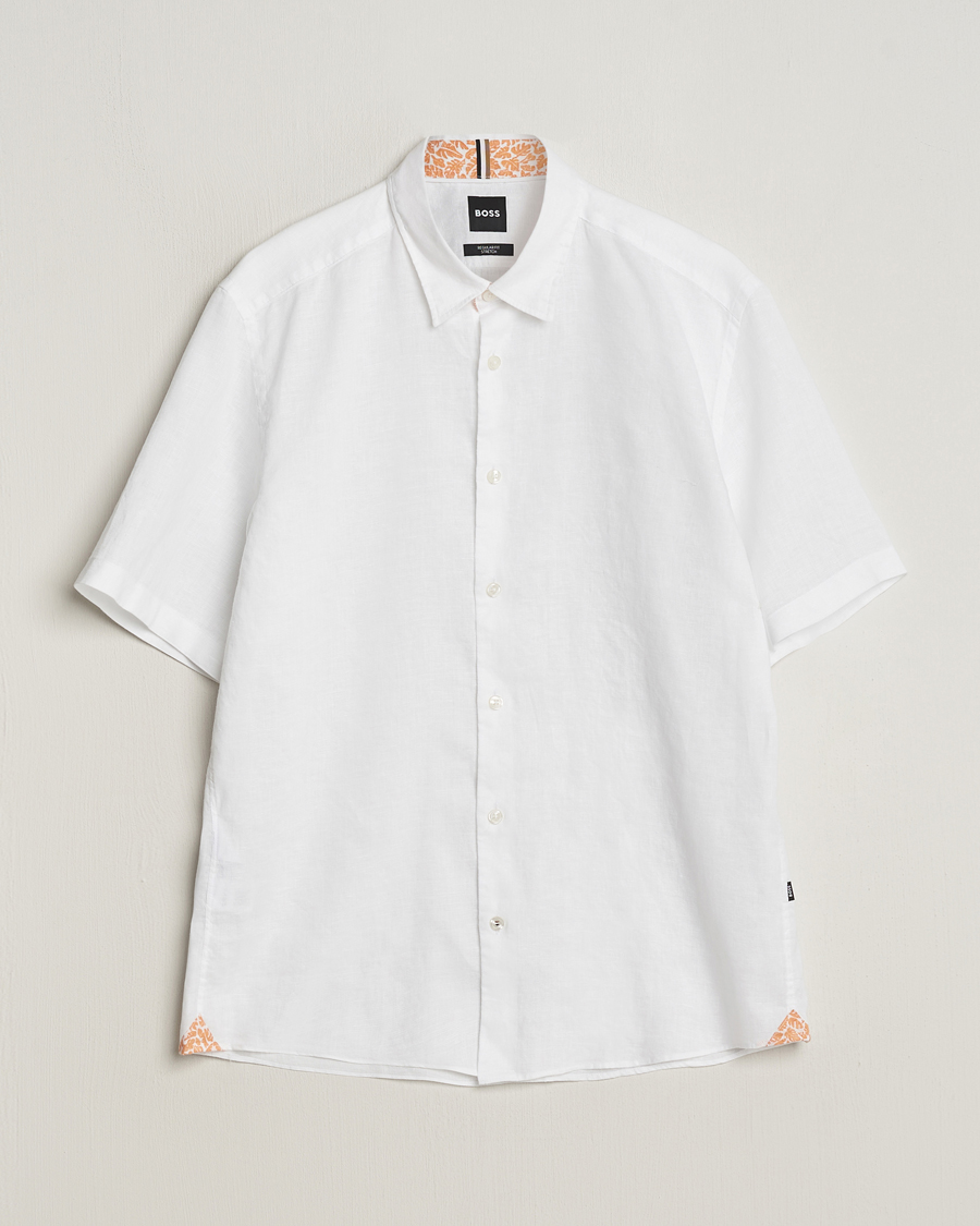 Herren | Hemden | BOSS BLACK | Liam Short Sleeve Linen Shirt White