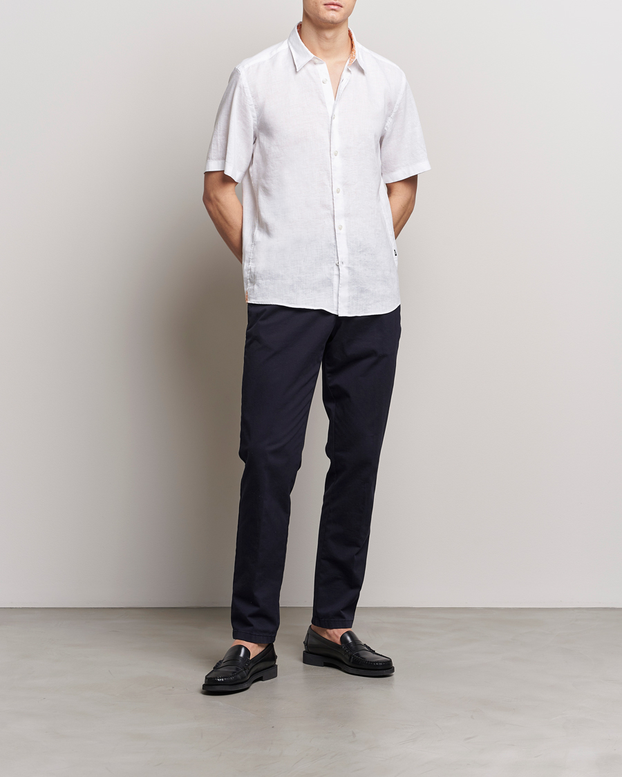 Herren | Hemden | BOSS BLACK | Liam Short Sleeve Linen Shirt White