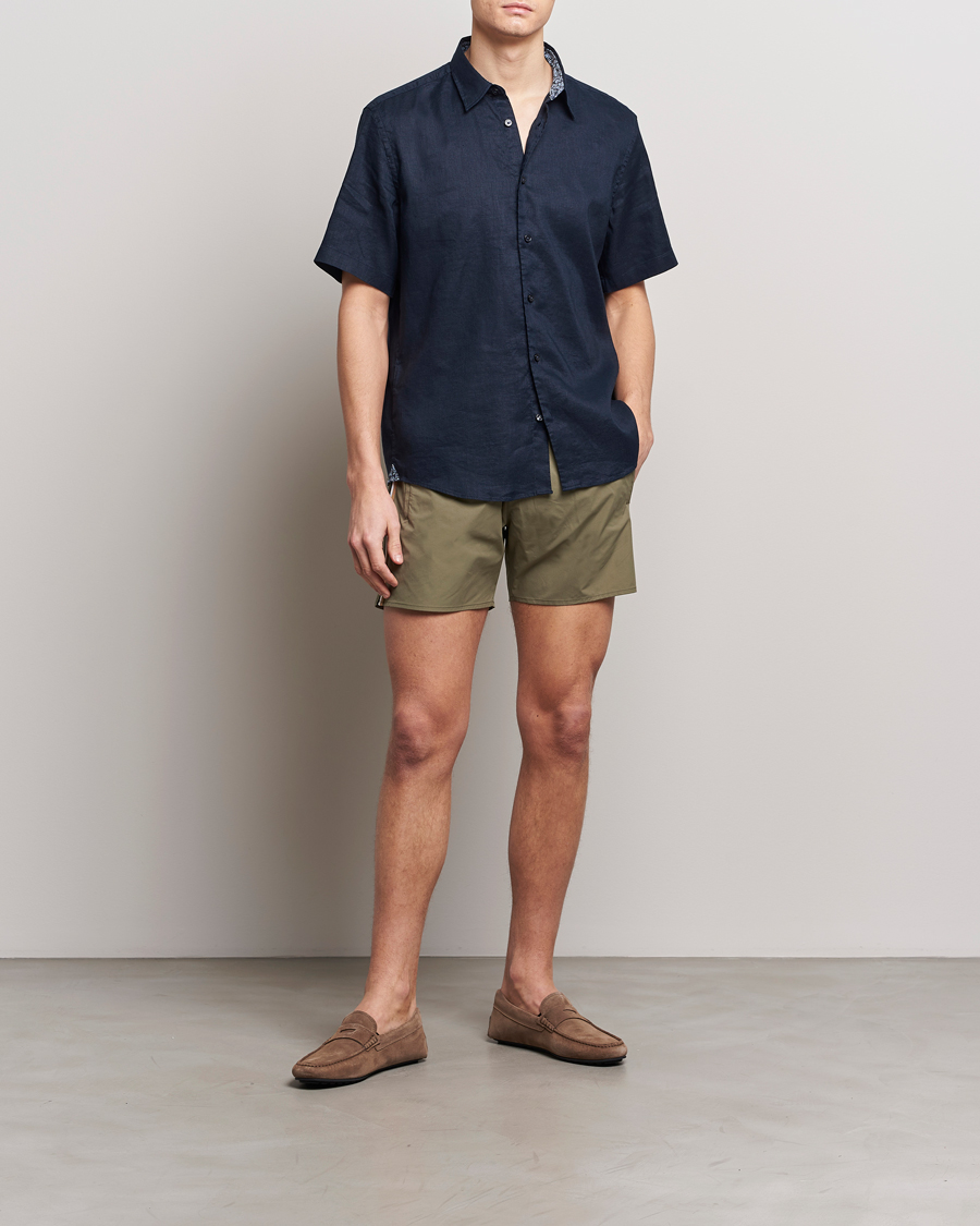 Herren | Hemden | BOSS BLACK | Liam Short Sleeve Linen Shirt Dark Blue