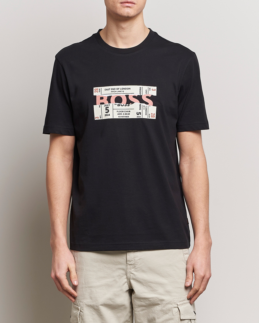 Herren | Schwartze t-shirts | BOSS ORANGE | Printed Crew Neck T-Shirt Black