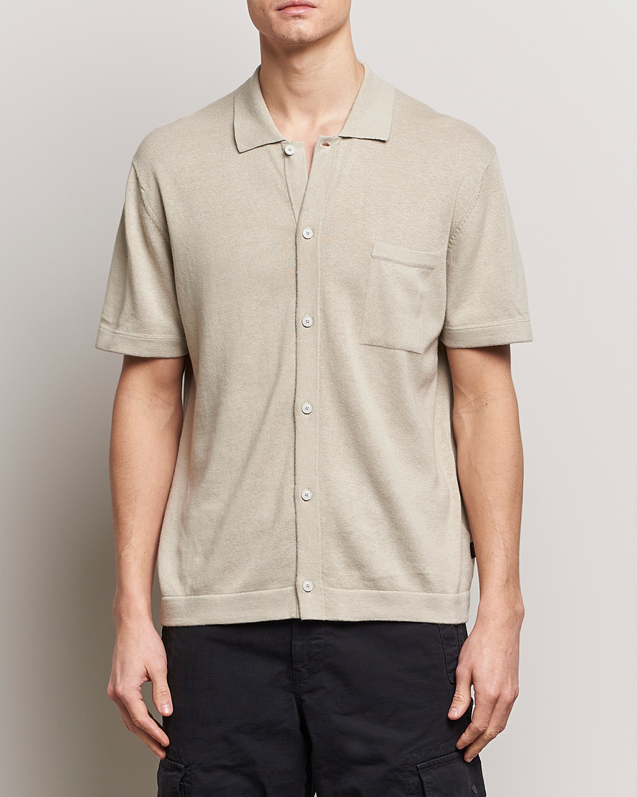 Herren | Freizeithemden | BOSS ORANGE | Kamiccio Knitted Short Sleeve Shirt Light Beige
