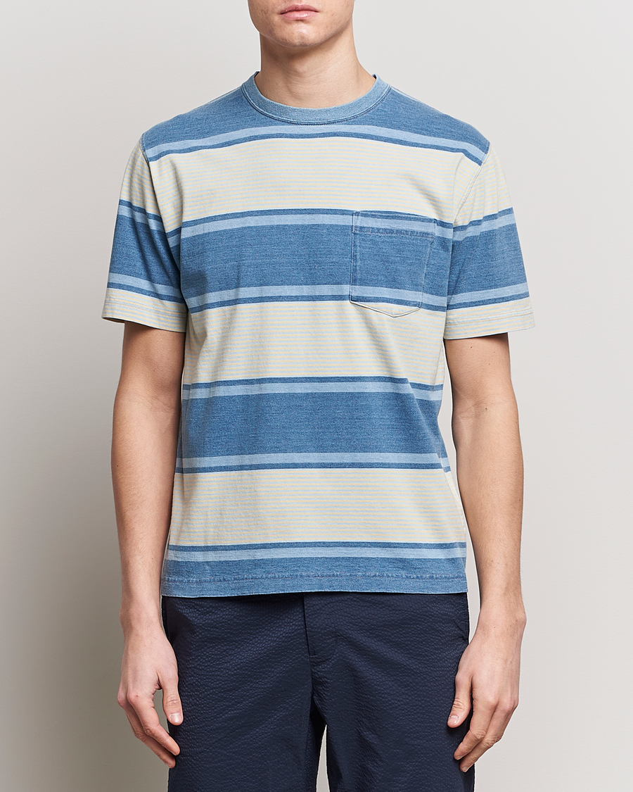 Herren |  | BEAMS PLUS | Indigo Dyed Striped T-Shirt Sax Blue