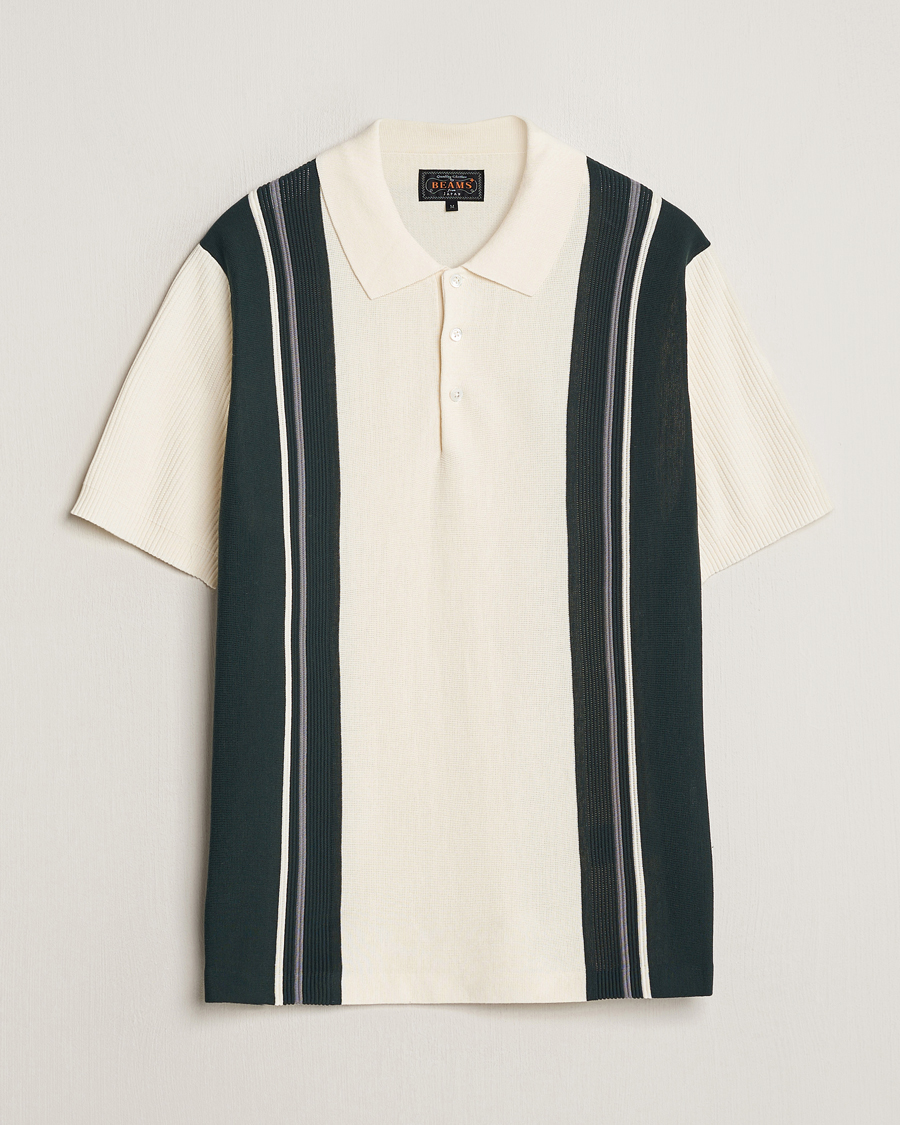 Herren | Poloshirts | BEAMS PLUS | Knit Stripe Short Sleeve Polo White/Green
