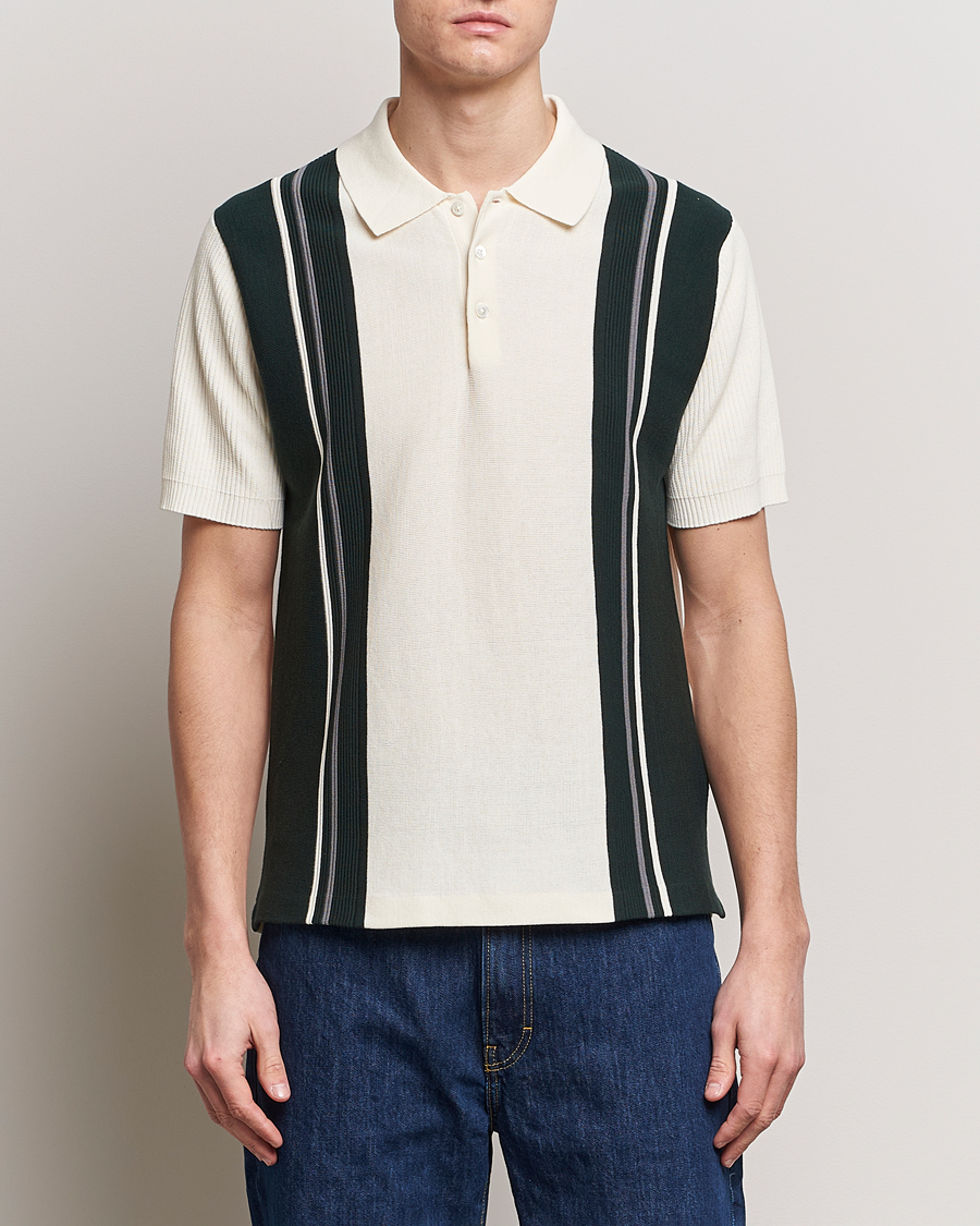 Herren | Poloshirts | BEAMS PLUS | Knit Stripe Short Sleeve Polo White/Green