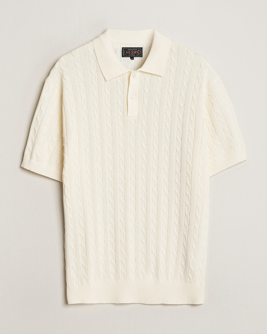 Herren | Poloshirts | BEAMS PLUS | Short Sleeve Cable Polo Off White