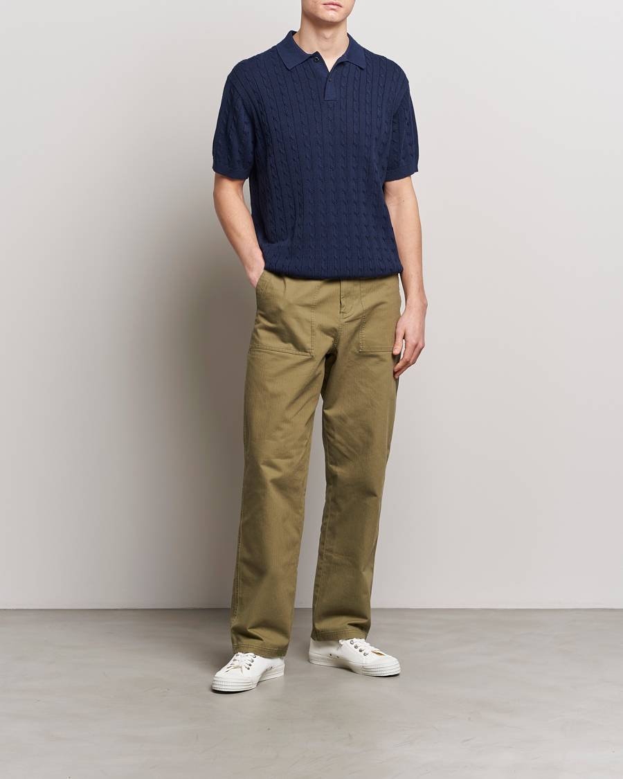 Herren | Poloshirts | BEAMS PLUS | Short Sleeve Cable Polo Navy