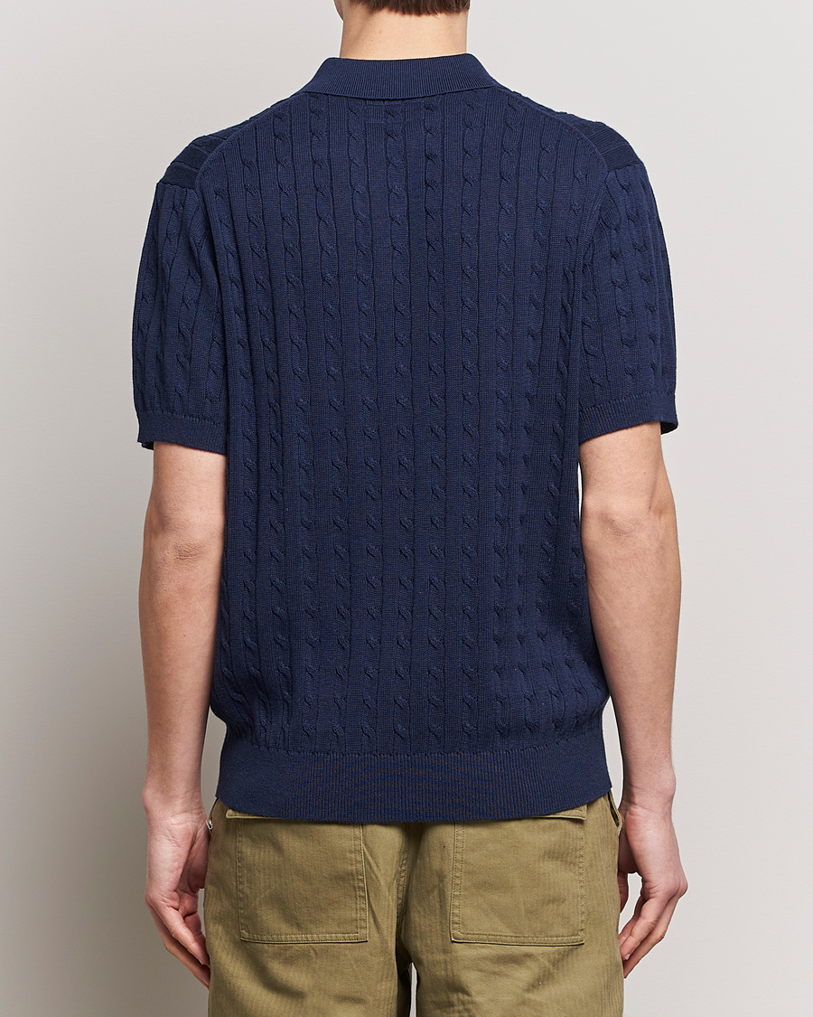 Herren | Poloshirts | BEAMS PLUS | Short Sleeve Cable Polo Navy