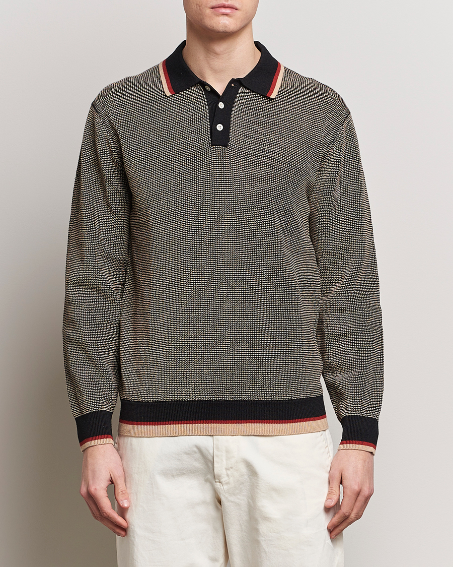 Men | Polo Shirts | BEAMS PLUS | Slab Knit Long Sleeve Polo Black