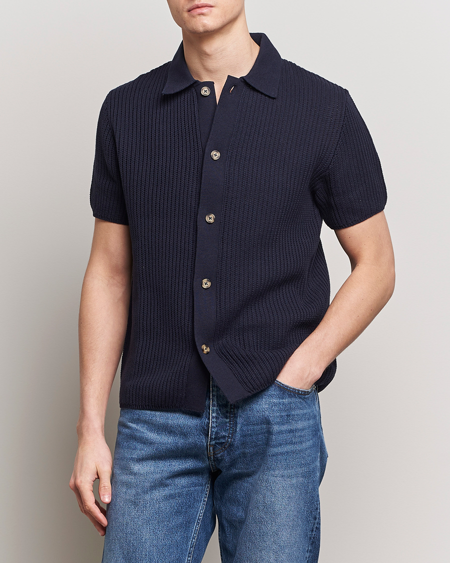 Men | New Brands | LES DEUX | Gustavo Knitted Shirt Dark Navy
