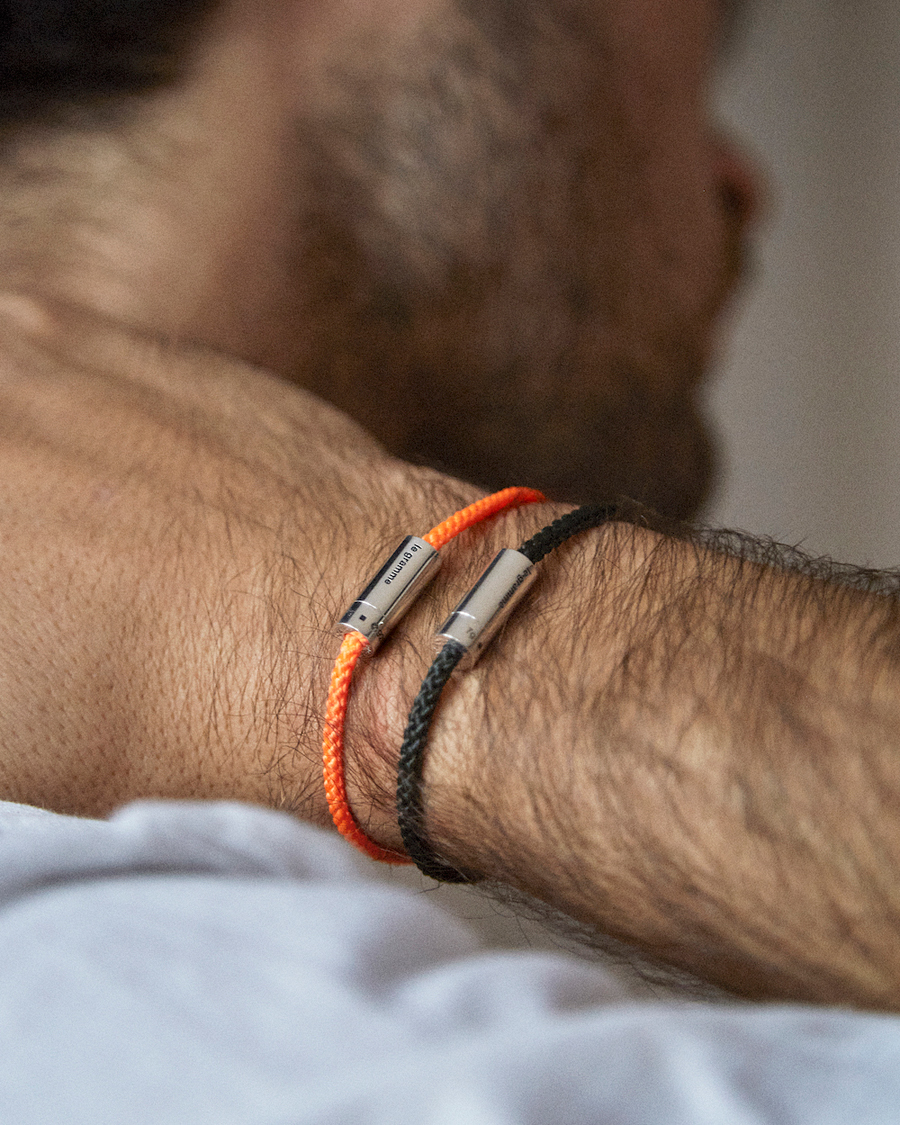 Herren | Schmuck | LE GRAMME | Nato Cable Brushed Bracelet Orange/Sterling Silver 7g