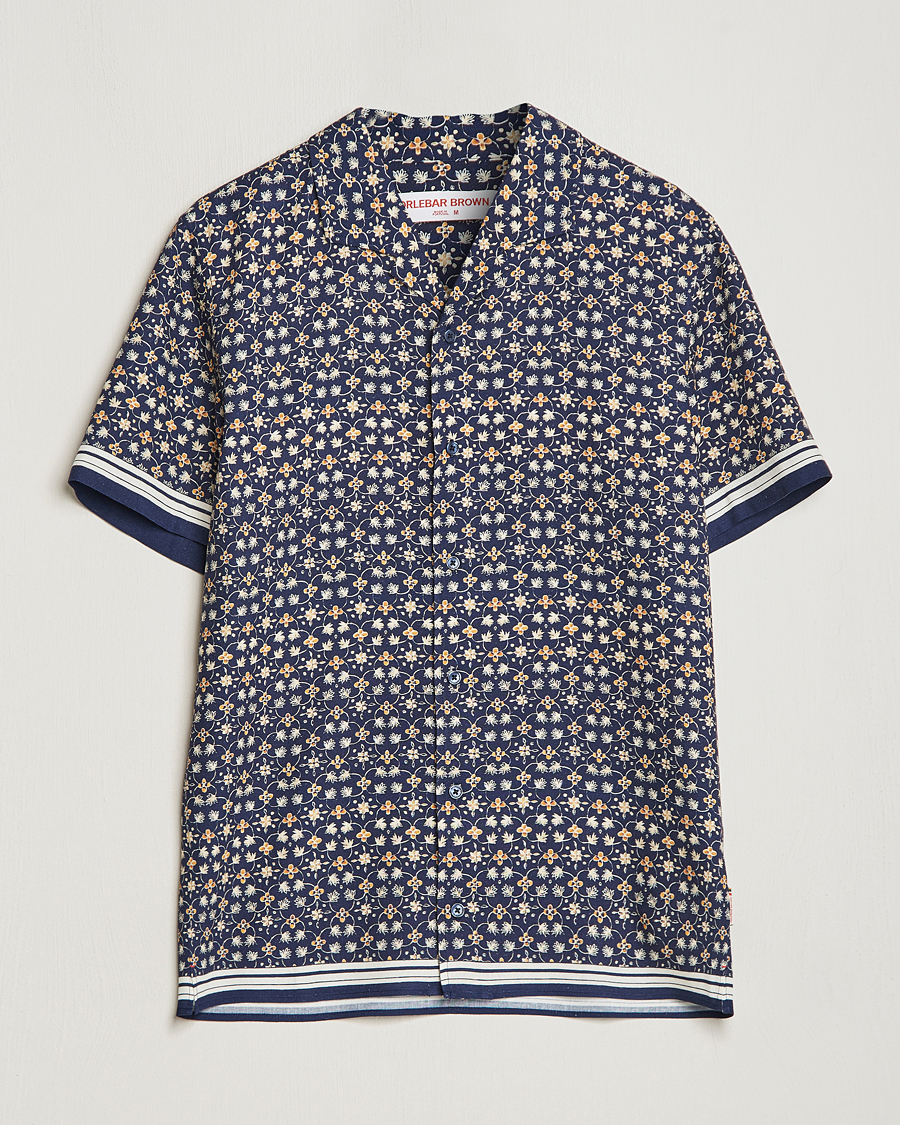 Herren | Hemden | Orlebar Brown | Hibbert Fiore Viscose/Linen Printed Shirt Night Iris