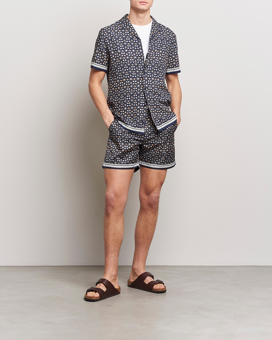 Herren | Hemden | Orlebar Brown | Hibbert Fiore Viscose/Linen Printed Shirt Night Iris
