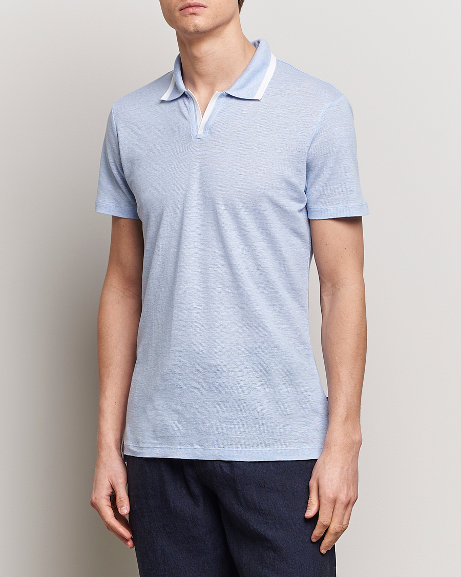 Herren | Kurzarm-Poloshirts | Orlebar Brown | Felix Linen Pique Polo Soft Blue