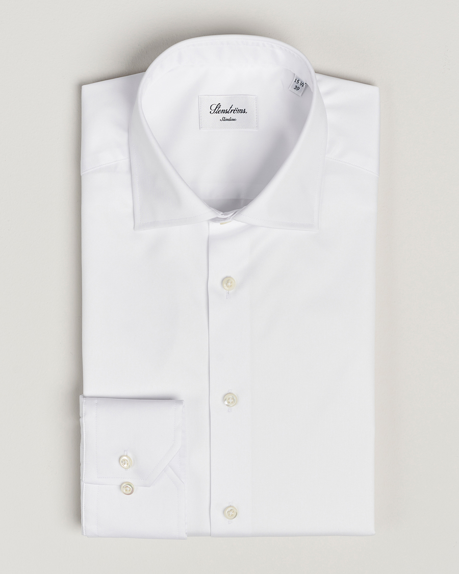 Herren | Hemden | Stenströms | Slimline Cotton Twill Cut Away Shirt White