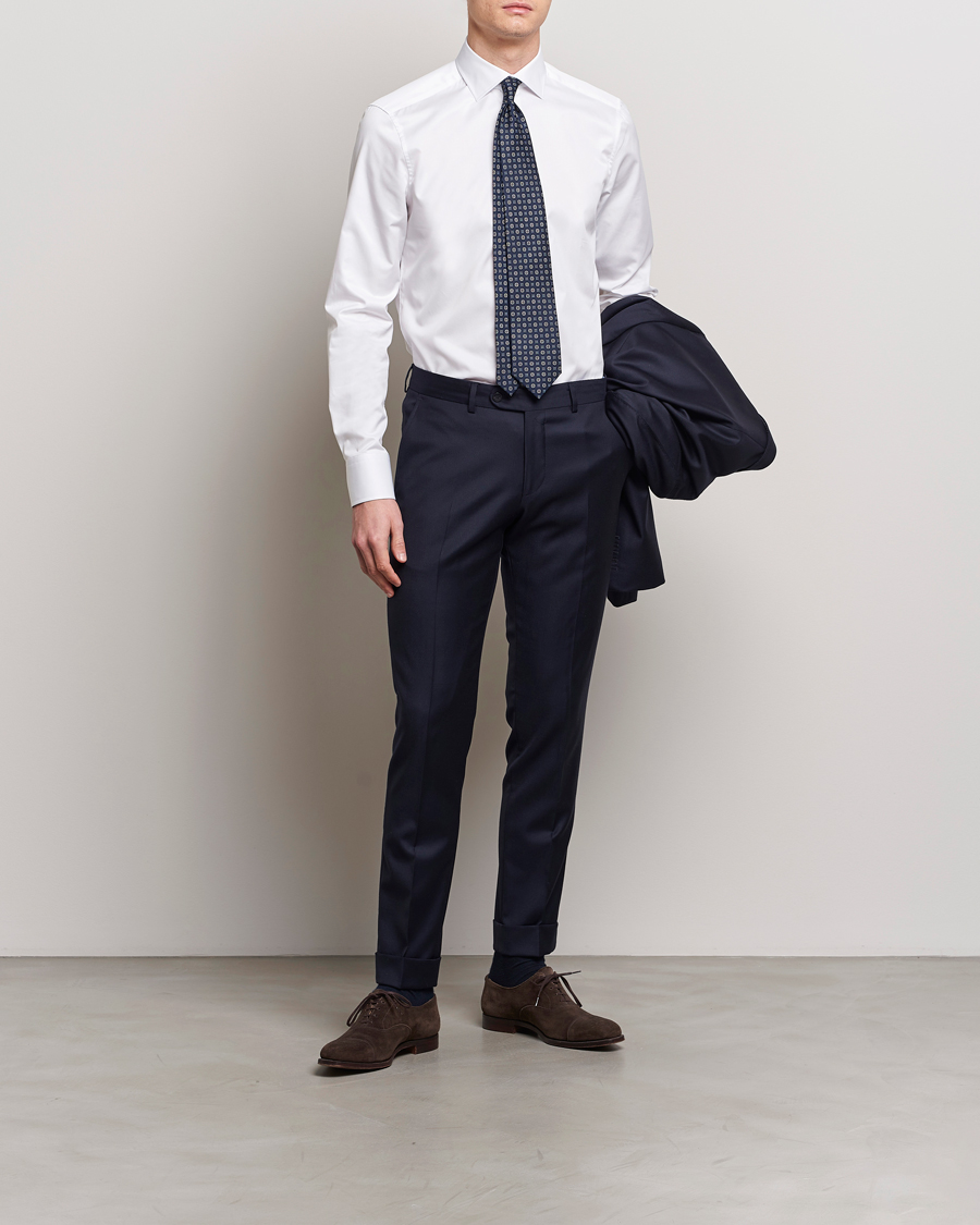 Herren | Hemden | Stenströms | Slimline Cotton Twill Cut Away Shirt White