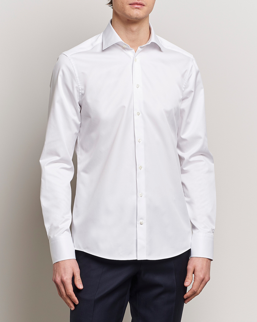 Herren | Hemden | Stenströms | Slimline Cotton Twill Cut Away Shirt White